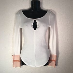 Free People White Long Sleeve Top with Pink Accents